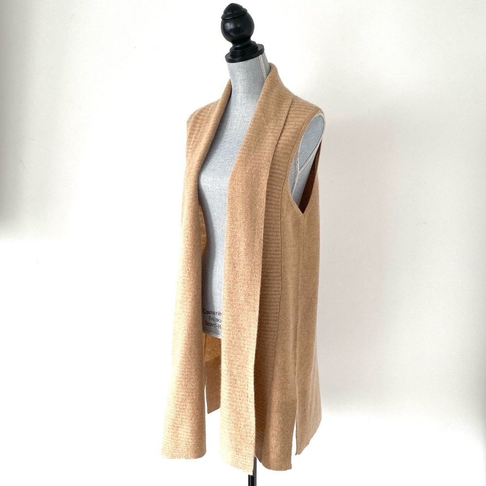 Charter Club Luxury 100% Cashmere Open-Front Long Vest Light Camel Brown